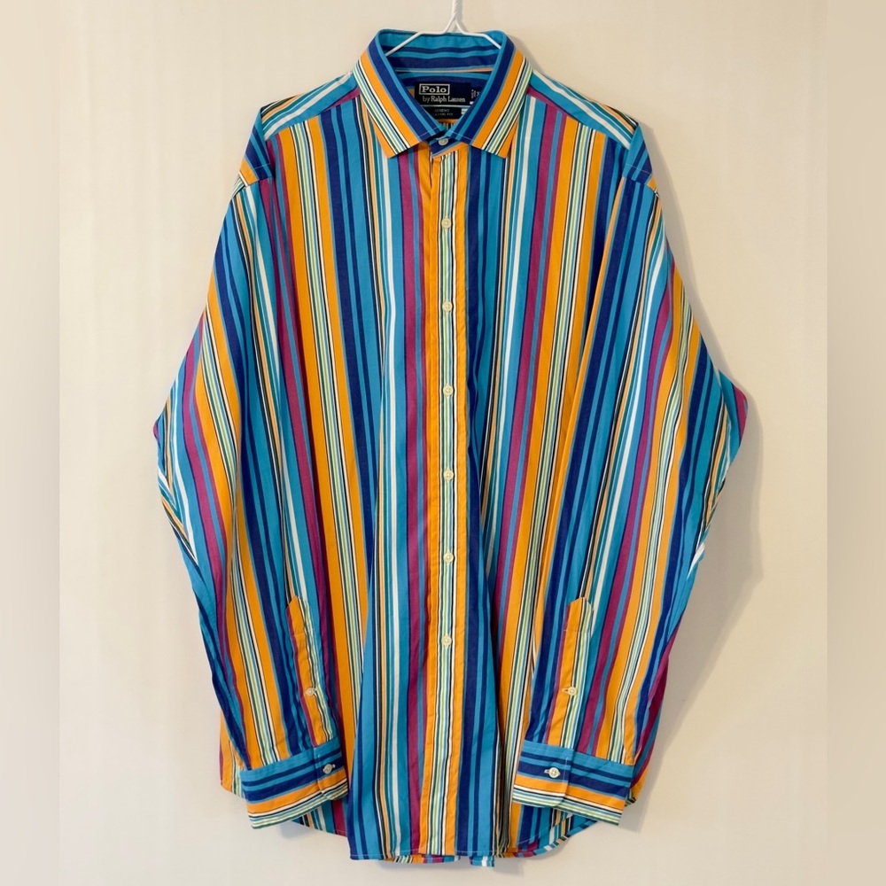 Colorful Vintage Ralph Lauren Multicolor Striped Long Sleeve Button Down Shirt